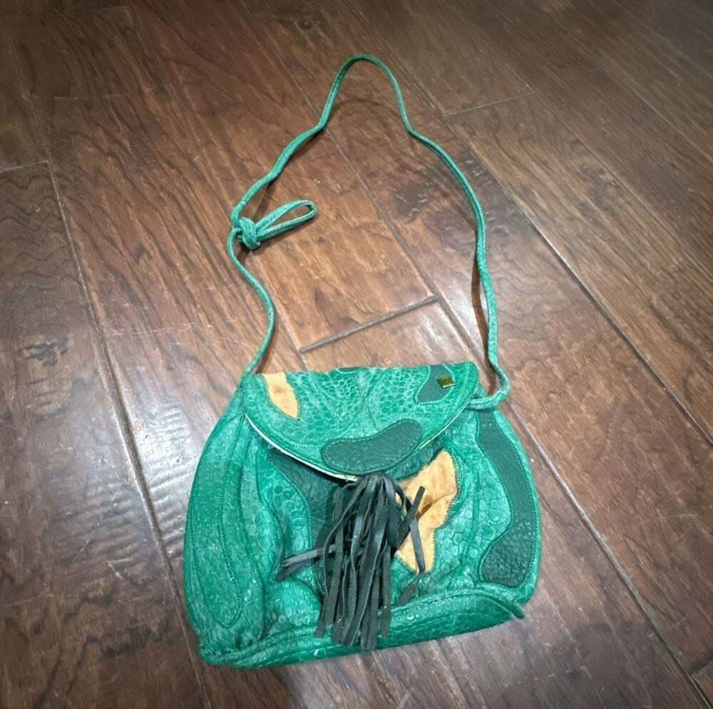 NAS BAG Green Leather Crossbody Shoulder Bag Fringe
